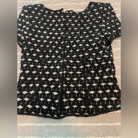 Papell Boutique Evening elegant top Womens med silk beaded silver black formal - Picture 6 of 6